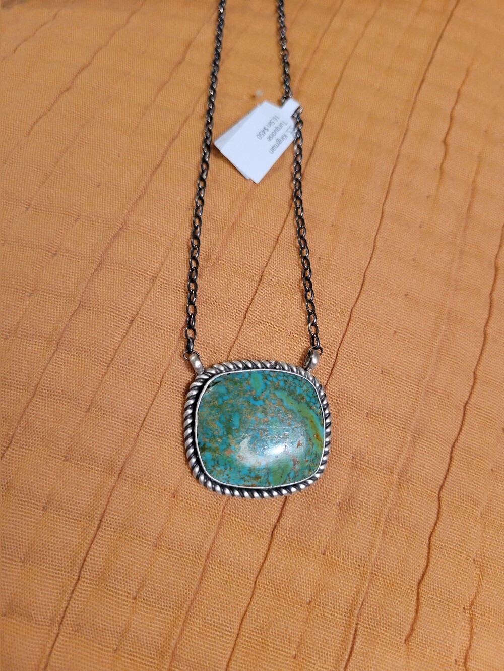 Authentic Navajo Native American Signed Kingman Turquoise Large Bar Necklace